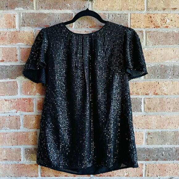 Michael Kors Tops - Michael Kors Women's Black Sequence Back Keyhole Short Sleeve Blouse Size Small
